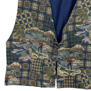 Vintage Golf Novelty Print Needlepoint 80s Button Front Vest XL